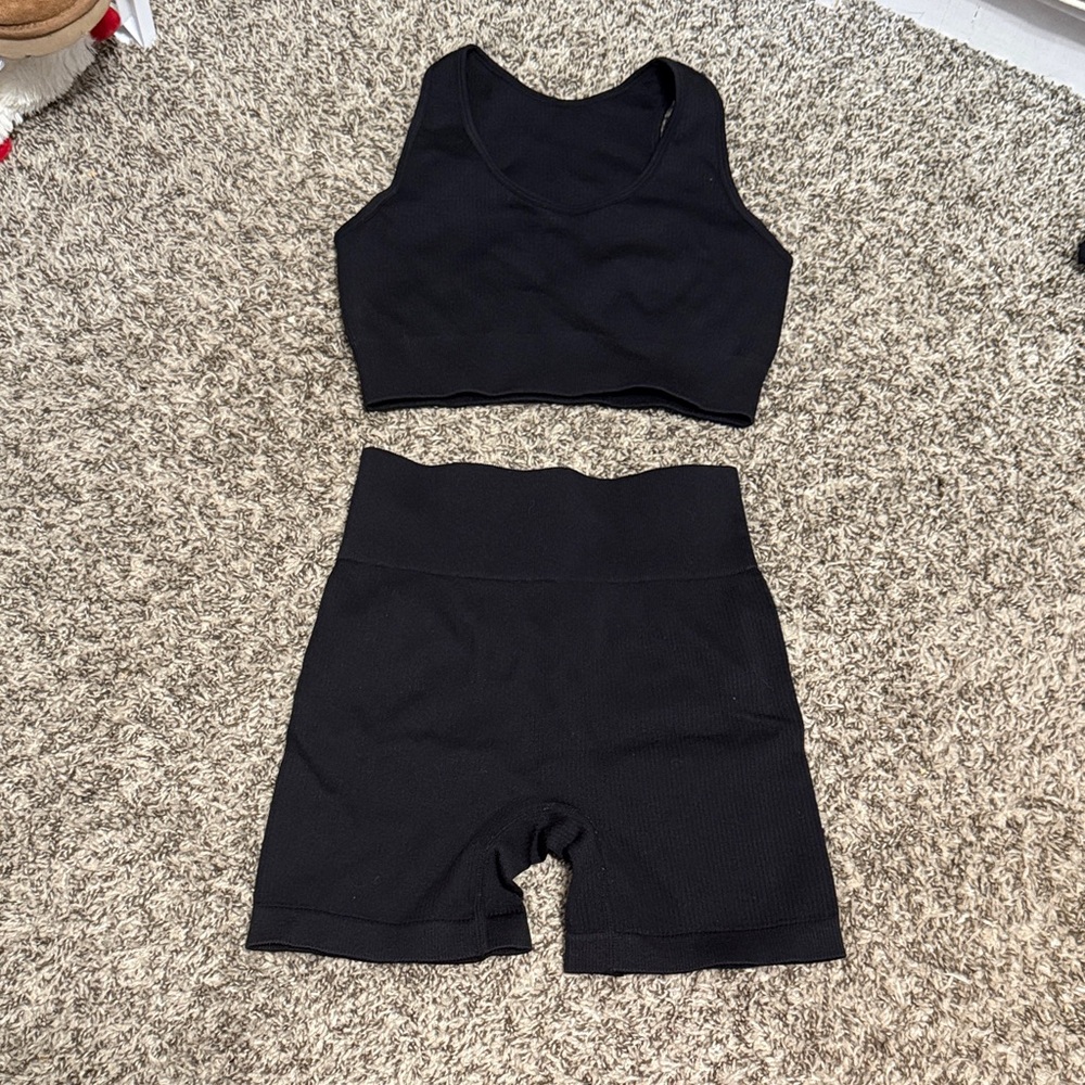 Amazon Black Women's Bike Shorts and Matching Crop Top